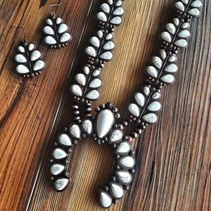 Antique Copper Ivory Squash Blossom Necklace